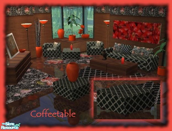 Sims 2 — Shane Living Room - Ottoman (B&W) by simari — Black & white diamond Ottoman (coffeetable) Recolor of