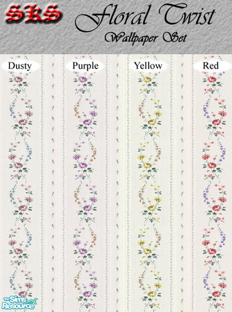 Sims 2 — Floral Twist set by 71robert13 — Floral double helix twists divided by rosebud stripes. All 4 colors are