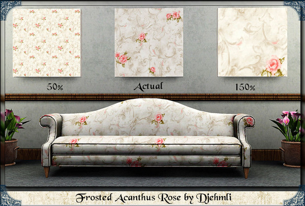 Sims 3 — Djem_Frosted Acanthus Rose by djehmli — A light stylistic Rose and Acanthus pattern. Four color-able palettes