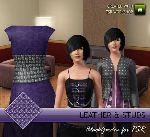Sims 3 — Large Alternating Studs by BlackGarden — A mixture of ciruclar and square metal studs on leather. Ideal for