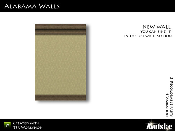 Sims 3 — Wall Alabama  by Mutske — 2 Recolorable parts. Made by Mutske@TSR. TSRAA.