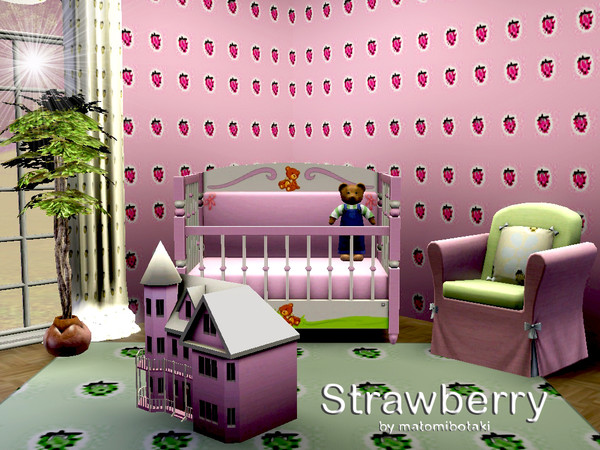 Sims 3 — Strawberry by matomibotaki —  A lovely pattern for the kids, in 2 channel, pink and white, to find under Theme.