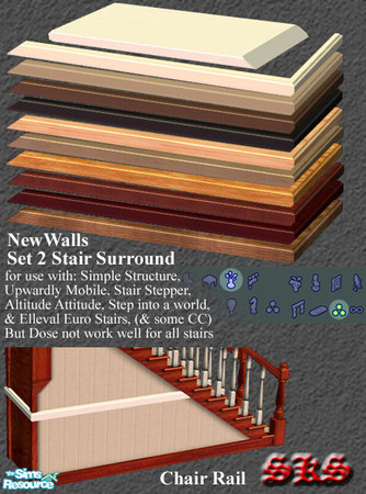 Sims 2 — NewWalls Set2 Stair Surround Chair Rail - BG by 71robert13 — Matches NewWalls set 2. Now the chair rail can