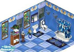 Sims 1 — Sail Away Bathroom by STP Carly — Includes: Wall, Floor, Sink, Wall Light, Wall aquarium(2), Tub, Tub and Shower