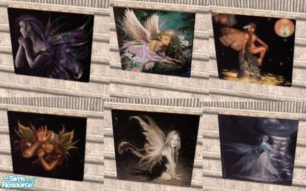 Sims 2 — fairies set 1 by MinnieMinPin — 6 fairy inspired prints. Found under the pink canvas painting. 1 tiled.