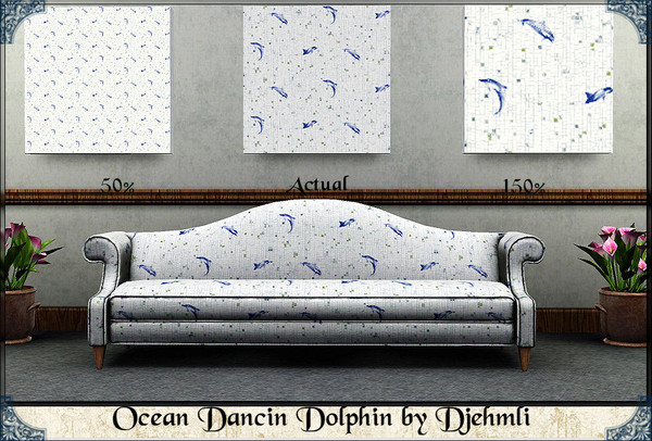 Sims 3 — Djem_ Ocean Dancin Dolphin by djehmli — A distressed mosaic tile texture featuring playful dolphins. Four