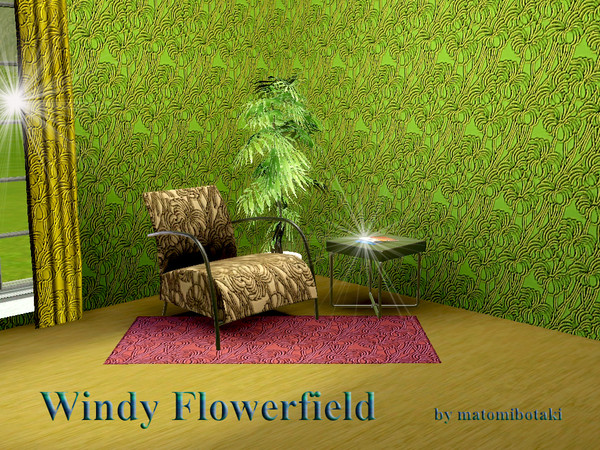 Sims 3 — Windy Flowerfield by matomibotaki — Cute flower pattern in 2 green shades and yellow, 3 channel, to find under