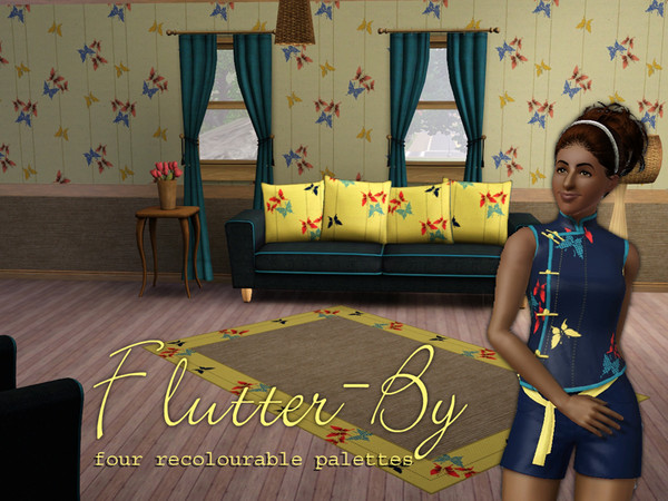 Sims 3 — Yukata 004: Flutter-By by cruinne — From a traditional Japanese yukata print, this is a festive summer pattern.