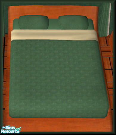 Sims 2 — NK Salsa BR Cherry - Bedding by MoMama — A green scalloped quilt with green mattress and pillows and a cream