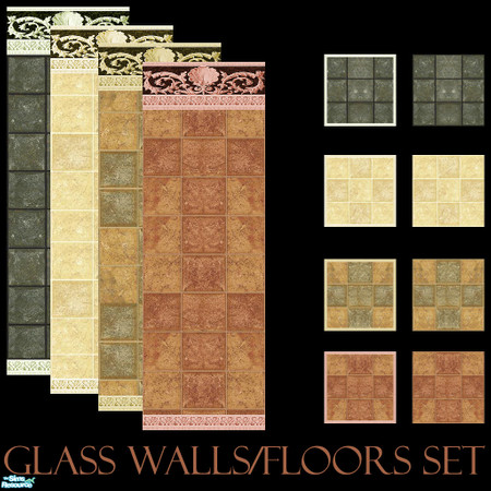 Sims 2 — Glass Walls/Floors Set by Sheera — This set includes 12 items : 4 walls and their 8 matching floors, with and