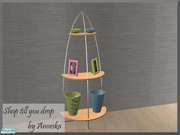 Sims 2 — Shop - Halfround shelves with 6 slots by AnoeskaB — Modern lightwood shelves in a halfround shape with space to