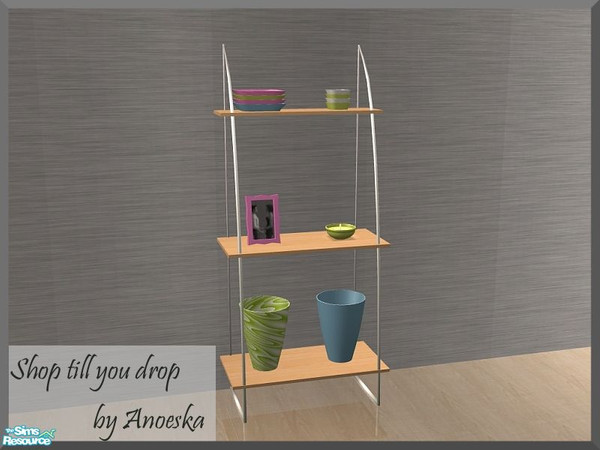 Sims 2 — Shop - Straight shelves with 6 slots by AnoeskaB — Straight shelves in lightwood and metal with space to place 6