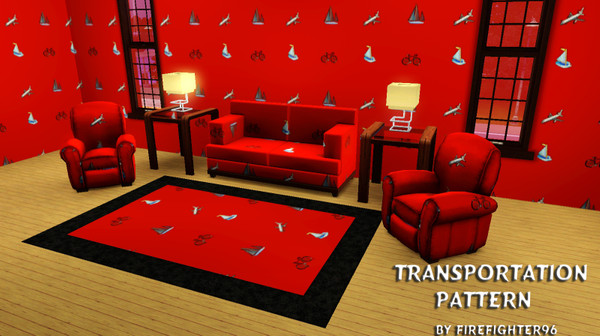 Sims 3 — Transportation by Firefighter96 — Methods of transportation on a red background. Perfect for a kid's room! There