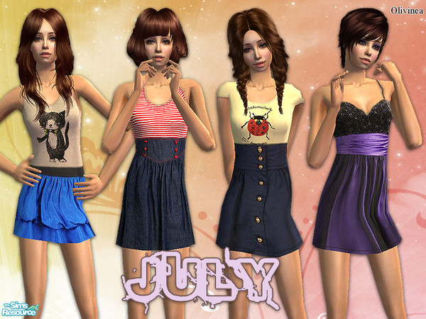 Sims 2 — July by olcia_olivinea — Set of four everyday outfits, perfect for those hot July days. No mesh required,