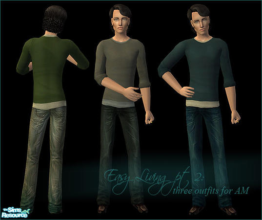 Sims 2 — Easy Living pt. 2 - AM Outfits by flinn — Casual outfits for YA and AM: simple sweater on top of a t-shirt