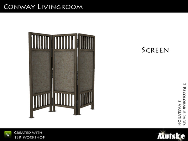 Sims 3 — Conway Screen by Mutske — 3 Recolorable parts. 3 Variations. Made by Mutske@TSR. TSRAA.