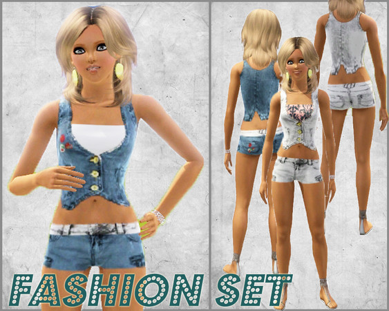 Sims 3 — Fashion Set by TSR Archive — This set contains: Sim model Mandy Fashion shorts and a fashion vest! I hope you