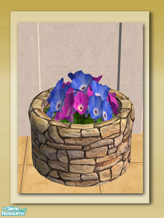Sims 2 — Round Stone Flower Planter -  Mesh by Shakeshaft — Part of a New 10 Mesh Set including Round Stone Planters,