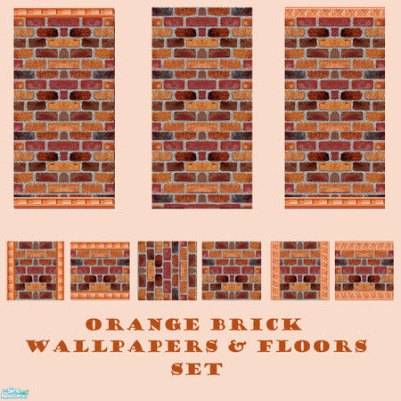 Sims 2 — Orange Brick Wallpapers/Floors Set by Sheera — This set includes 9 items : 3 walls and their 6 matching floors,