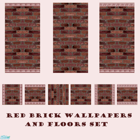 Sims 2 — Red Brick Wallpapers & Floors Set by Sheera — This set includes 9 items : 3 walls and their 6 matching
