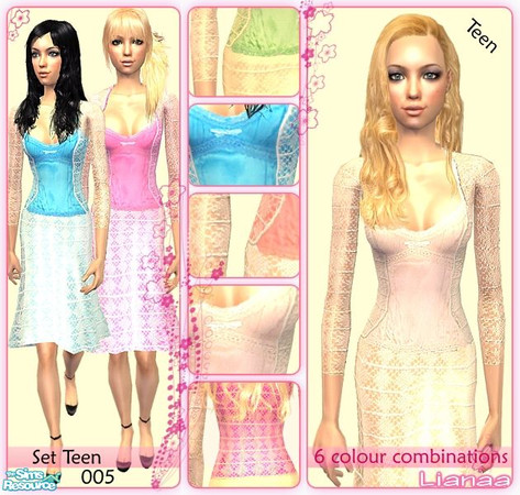 Sims 2 — Set Teen 005 by Lianaa — Set Teen 005 - lacy outfits in 6 pastel colours