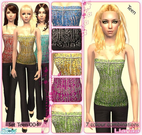 Sims 2 — Set Teen 004 by Lianaa — Set Teen 004 - beautiful, sparkle top in 7 colours with black pants for your teen sims