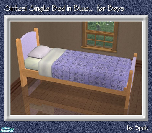 Sims 2 — Sintesi Single Bed Blue for Boys by Spaik — Recolour in light blue and pine wood of my Sintesi Bedroom single