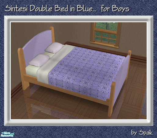 Sims 2 — Sintesi Double Bed Blue for Boys by Spaik — Recolour in light blue and pine wood of my Sintesi Bedroom double