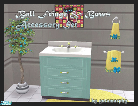 Sims 2 — Ball Fringe & Bows Accessory Set by gatomurphy — A bit of retro fun for the bathroom or kitchen! This is one