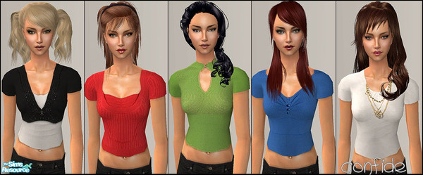 Sims 2 — Tops by confide — Set of 5 tops. No mesh or EP required.