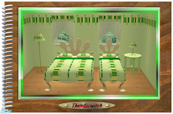 Sims 2 — Lime green bedroom by thunderwitch — Only Maxis recolors. No meshes required.