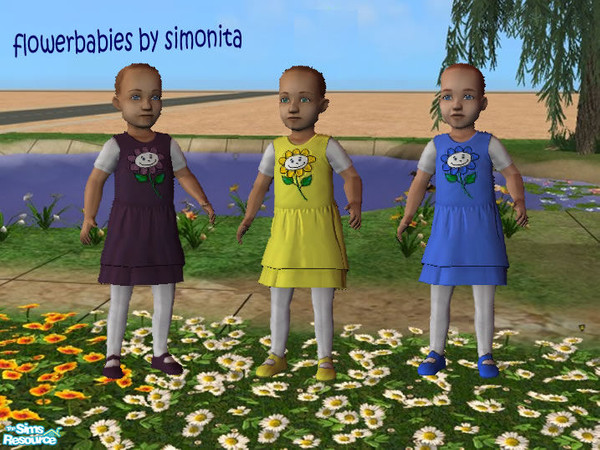 Sims 2 — flowerbabies-spring dress by simonita — recolors of my flowerbabies red spring dress for little girls