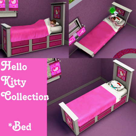 Sims 3 — Hello Kitty Single Bed by jezebel_the_nun — Adorable Hello Kitty single bed. Part of a 3 piece collection.