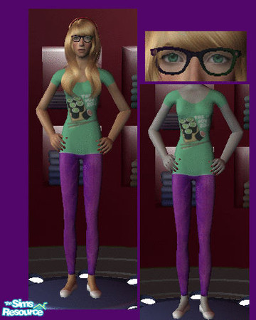 Sims 2 — Back To School Outfit & Glasses by hillyxxx — Includes purple skinny jeans and a David & Goliath shirt