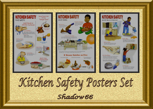 Sims 3 — S66 - Kitchen Safety Posters Set by shadow66 — Are your sims always leaving messes in their kitchens? Burning