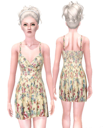 Sims 3 — Flora by Frozen and Iced — Vintage-flower printed dress with new mesh. Non-recolorable. Finally I made something
