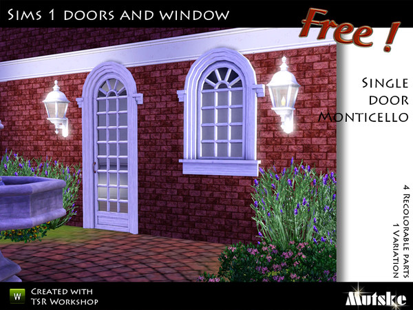 Sims 3 — Single door Monticello  by Mutske — 4 Recolorable part. 1 Variation. Made by Mutske@TSR. TSRAA.