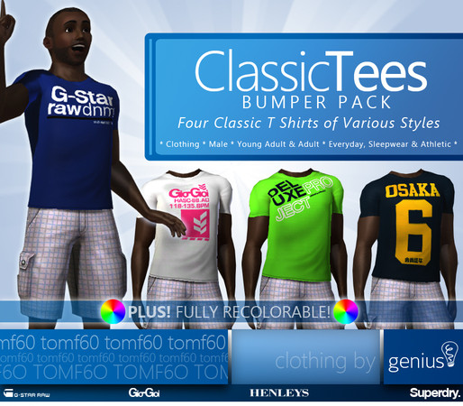 Sims 3 — Classic Tees Bumper Pack [by genius] by tomf60 — Welcome to genius! My new brand of products for The Sims 3.