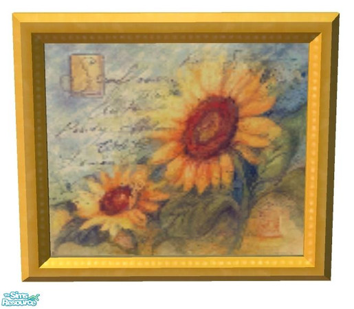 Sims 2 — Sunflower Kitchen - Painting by RhondaBlonda — Sunflowers on Blue by Susan Winget. Find under the Lone Daisy