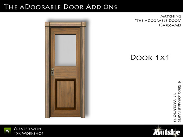 Sims 3 — The aDoorable Door With Glass by Mutske — Matching the single version. 4 Recolorable parts. 11 Variations. Made
