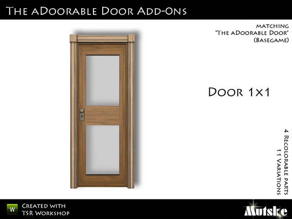 Sims 3 — The aDoorable Door With Glass by Mutske — Matching the single version. 4 Recolorable parts. 11 Variations. Made
