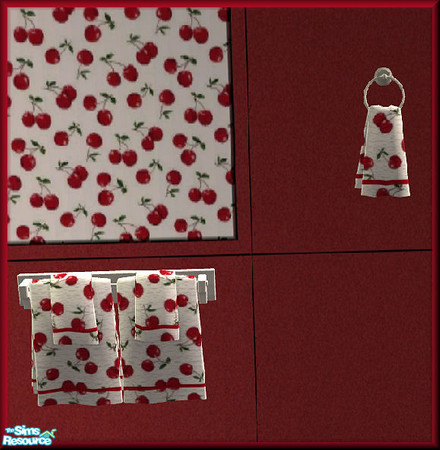 Sims 2 — NK Salsa Bath Dark Red - Hanging Towels by MoMama — Hanging towels in a nice cherry design with dark red trim.