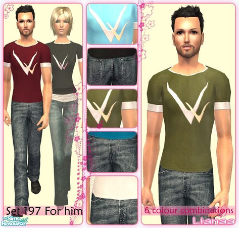 Sims 2 — Set 197 For him by Lianaa — Set 197 For him - t-shirt in 6 colours and jeans, part of the Megaset including