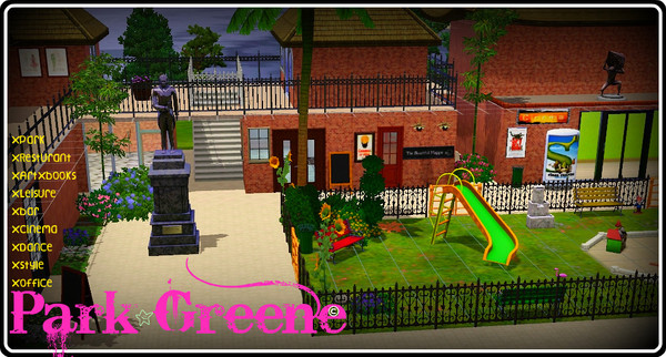 Sims 3 — Park Greene by BabixGlossy — This Lot has many different places to enter. It has a park, restaurant, bar, art