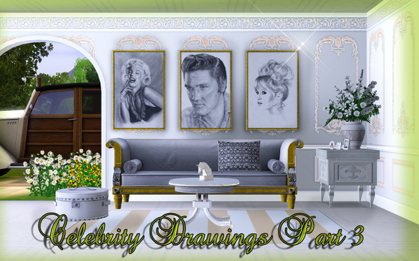 Sims 3 — Celebrity Drawings Part III (Legends) by TSR Archive — This set contains three celebrity drawings /portraits!