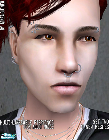 Sims 2 — Layerable Piercings for Adult Males by aikea_guinea — Set includes 11 facial piercings that can be layered with