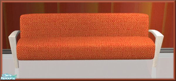 Sims 2 — NK Orange Cream LR - Sofa by MoMama — An orange tweed fabric sofa on a white wood frame.