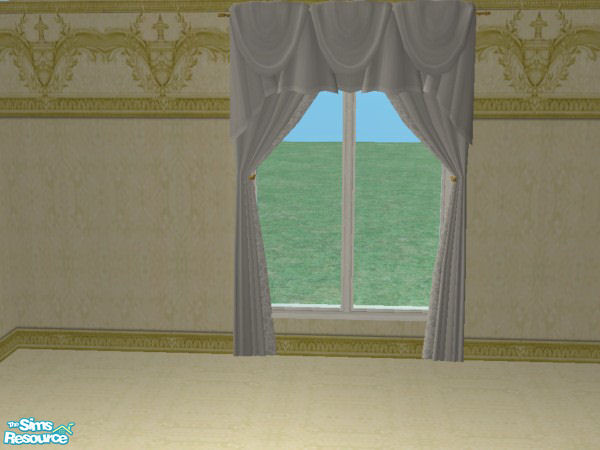 Sims 2 — Solid White Curtain by Vampire Seductress — Solid White Curtain with Gold Rod.Comes in single and double