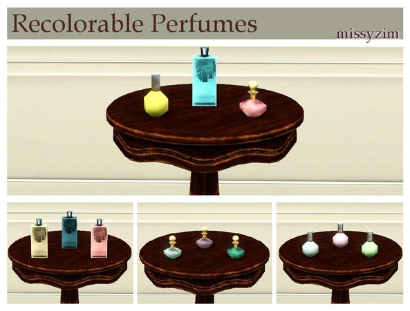 Sims 3 — Recolorable Perfumes by missyzim — Individual, recolorable versions of the EA perfume bottles. Lids are not