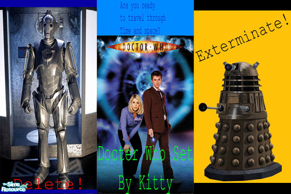 Sims 2 — Doctor Who Walls by 15RabbitLane — A set of three, including the Cybermen, the Daleks, and the Doctor with Rose.